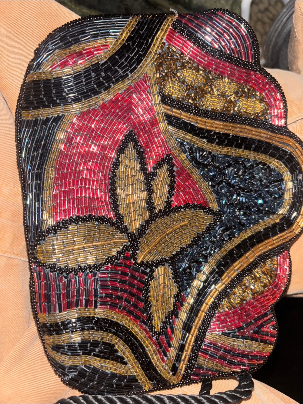Beaded Mini Bag in Black, Gold & Red